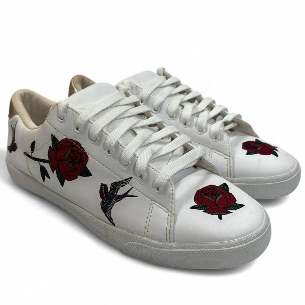 H&M Men’s White Rose And Birds Embroidered Sneakers Size 9